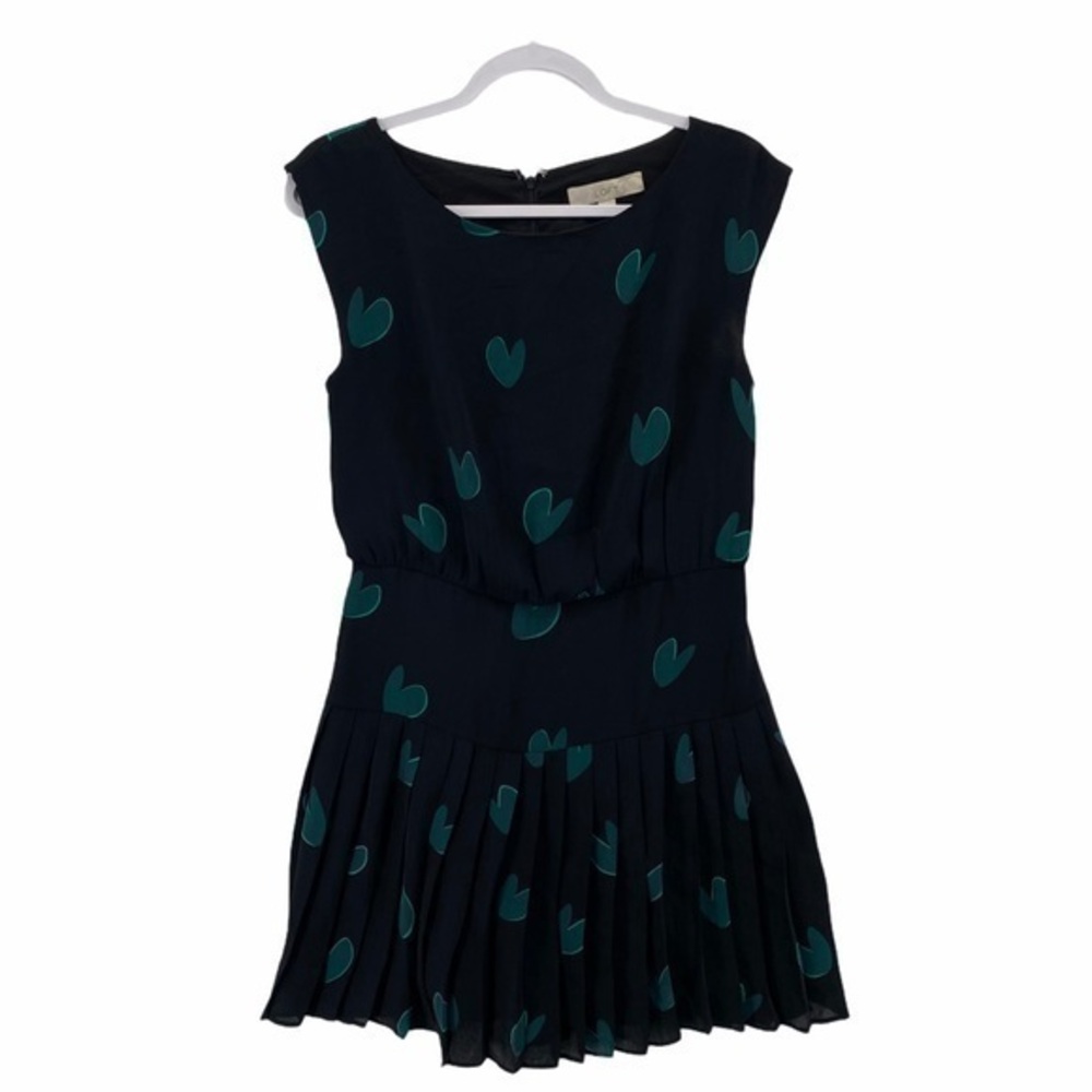 LOFT Heart Print Chiffon Pleated Sleeveless Dress